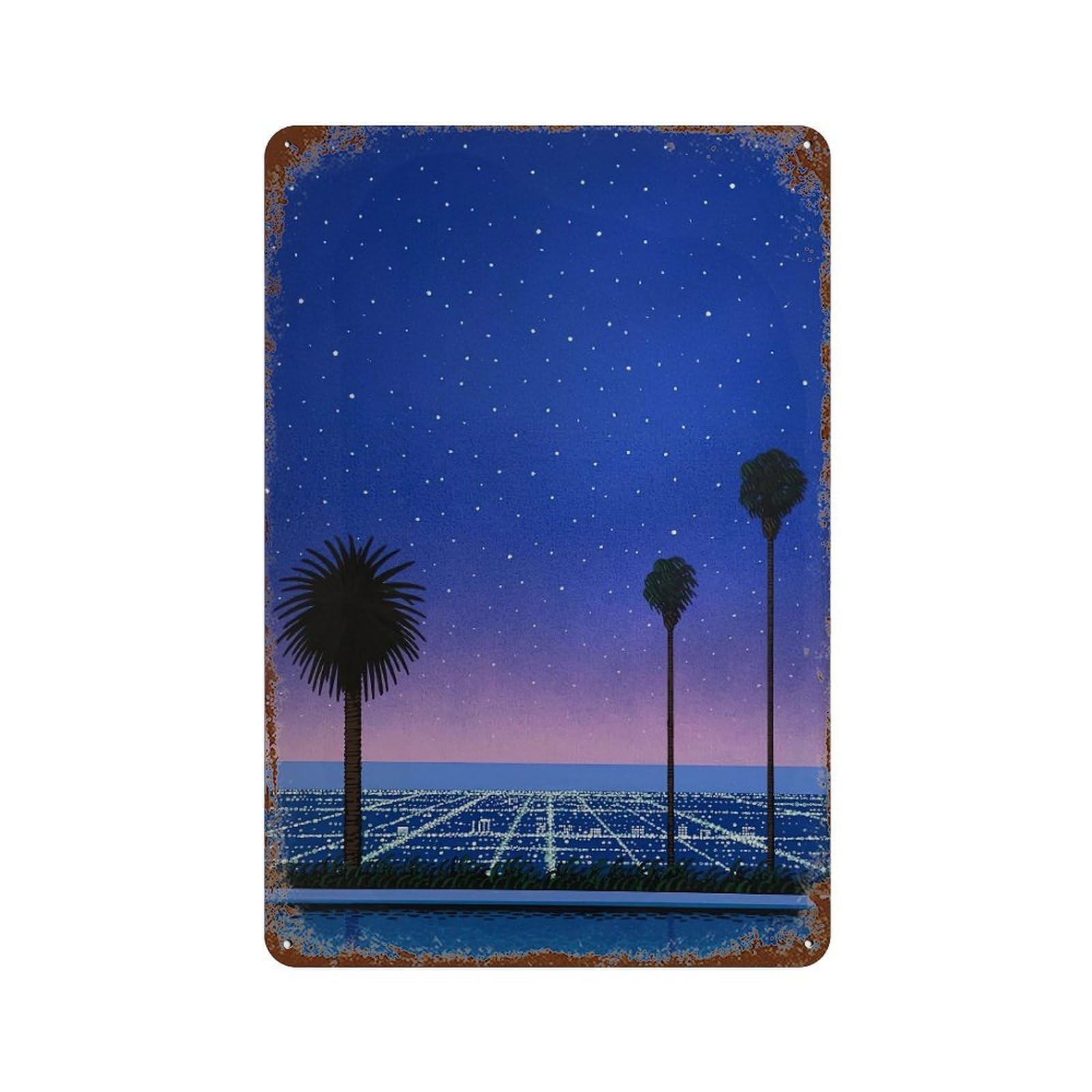 xiaoxiaoshen Starry Night Cityscape. Hiroshi Nagai Japanese City Pop Wall Decor Art Metal Tin Poster Modern Home Decor Art Home Bar Shop Decorations Vintage Sign 30x20cm