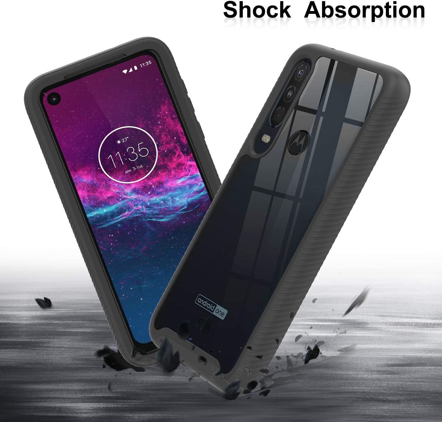 LeYi Moto One Action Case, Moto P40 Power Case with Tempered Glass Screen Protector [2 Pack], Full-Body Protective Hybrid Rugged Clear Shockproof Phone Cover Cases for Motorola One Action, Black