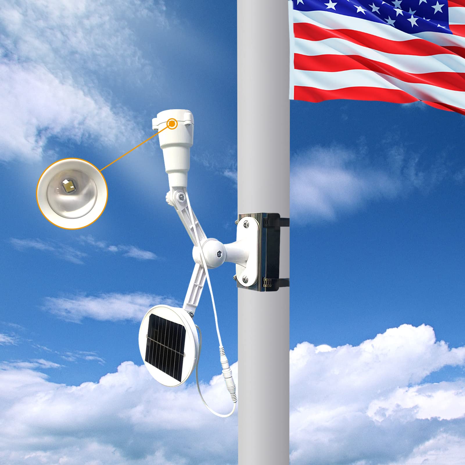 Etzeaxus Solar Flag Pole Light, Flagpole Light Solar Powered, Super Bright PC Crystal LED Spotlight, Adjustable Bracket & Metal Clamp Fits 2-3.5