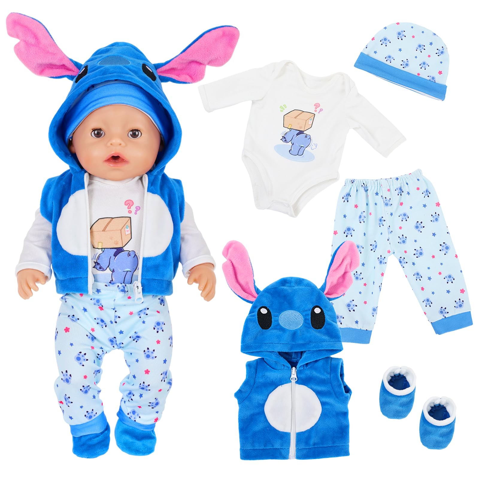 5 Pcs Baby Doll Clothes for 14-17 Inch Dolls, Baby Doll Outfits mit Doll Jacket Top Trousers Hat & Socks