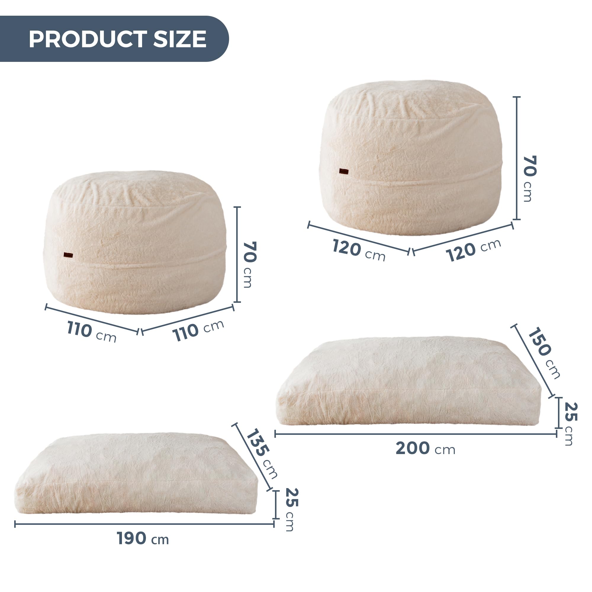 MAXYOYO Pouf-Letto - trasformabile da poltrona a sacco a letto - Divano in schiuma con rivestimento soffice e imbottitura soffice per adulti, adolescenti, ospiti (Beige, 150x200 cm)