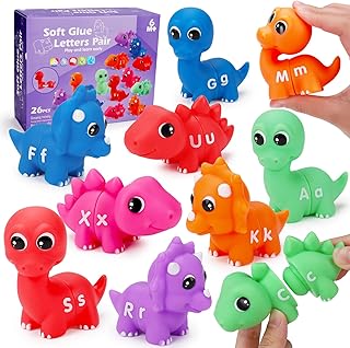 Alphabet Matching Dinosaur Toys 26 Pcs Double-Sided Abc Letter Preschool Learning Games Kindergarten Classroom Must Haves Toddler Activities Montessori Educational Fine Motor Toy Age 2 3 4 5 year