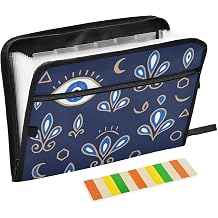 Evil Eyes with Flowers Expanding File Folder with Sticky Labels, 13 Pockets Accordion File Folder Document Organizer Expandable Zip File Folder with Zipper Closure