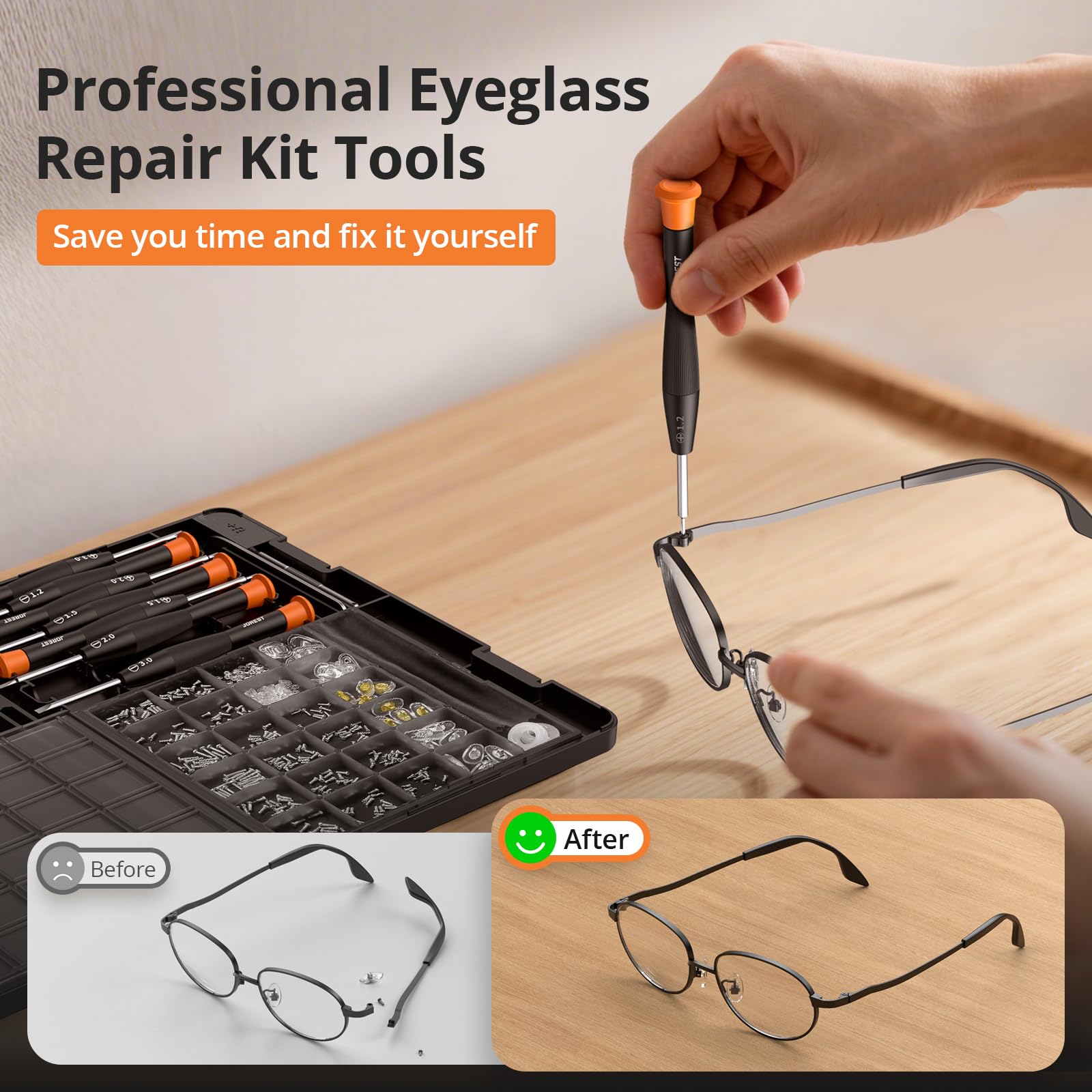 JOREST Eyeglass Repairing Kit, Eyeglass Repair Tool Kit Including Small Screws, Nose Pads, Tweezer - Image 2