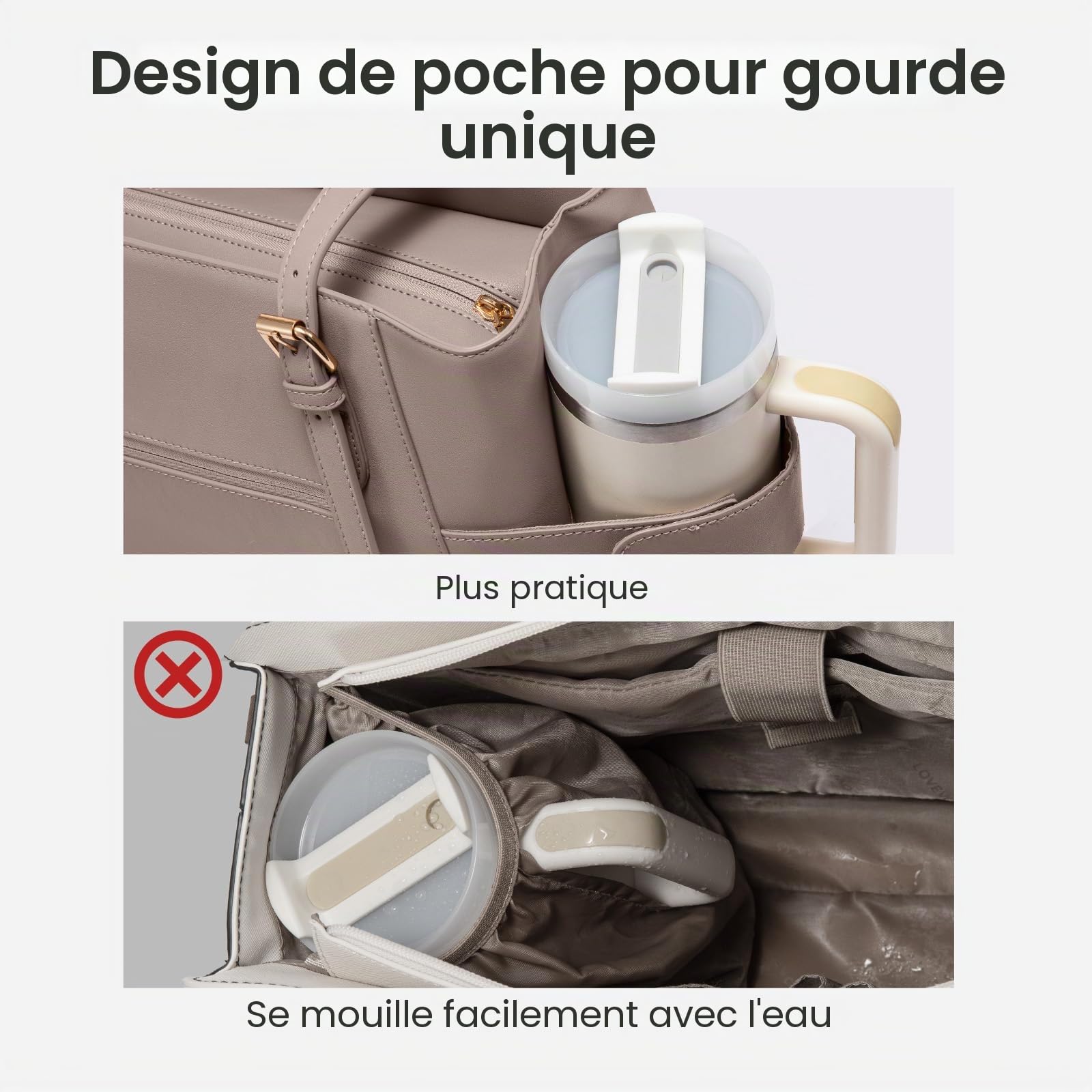 LOVEVOOK Sac à Main Femme Grand Format, Pochette Travail en Cuir PU, Ordinateur Portable, Grande Poche Bouteille Extérieure, Professeur, Business, Cabas Élégant pour Université, Bureau, Voyage