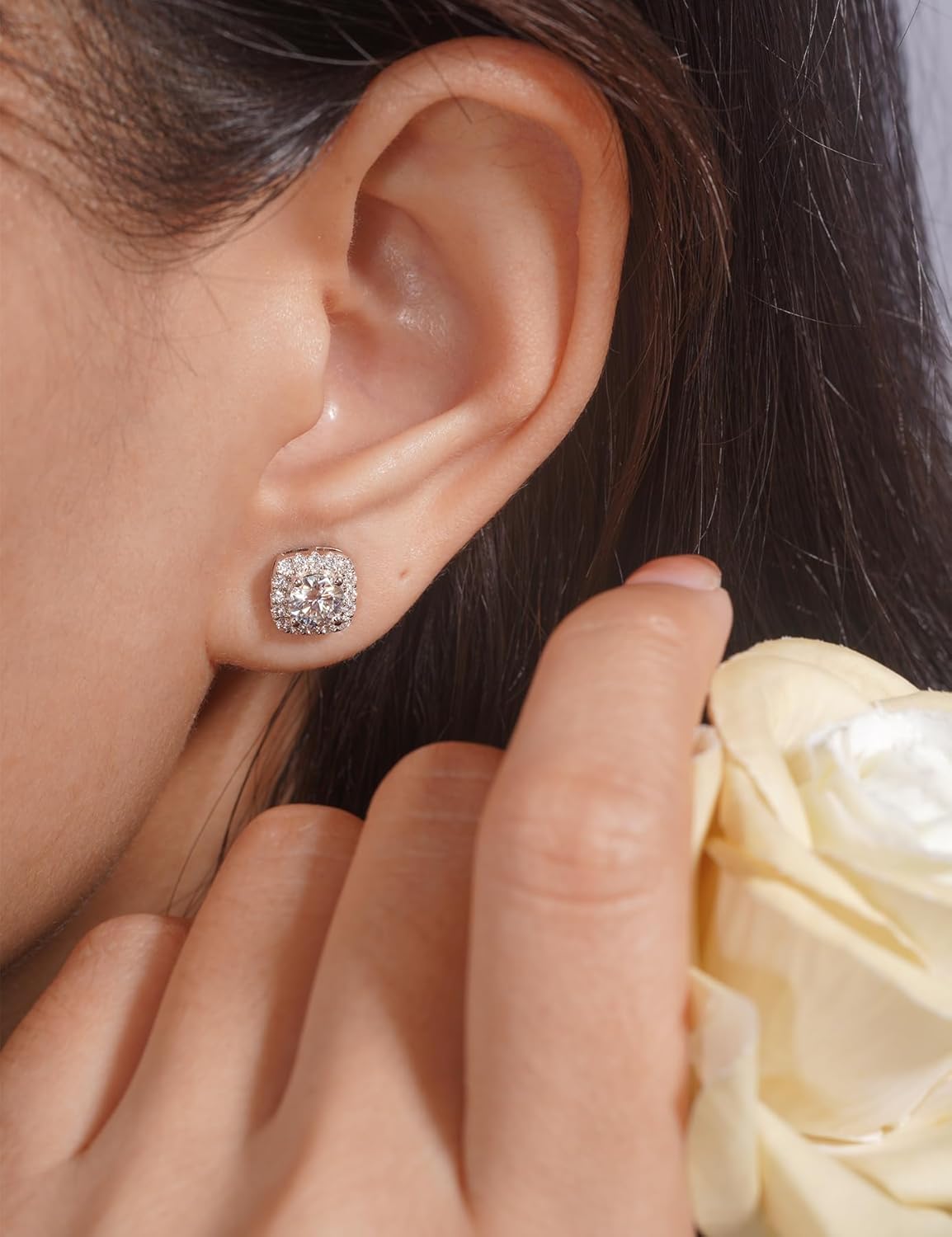 IMOLOVE Moissanite Stud Earrings for Women in Sterling Silver Hypoallergenic 1-3CT D Color Round Cut Moissante Earrings - Image 3