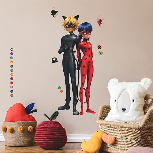 RoomMates Miraculous: Tales of Ladybug and Cat Noir - Calcomanías de pared gigantes para despegar y pegar, RMK5332GM