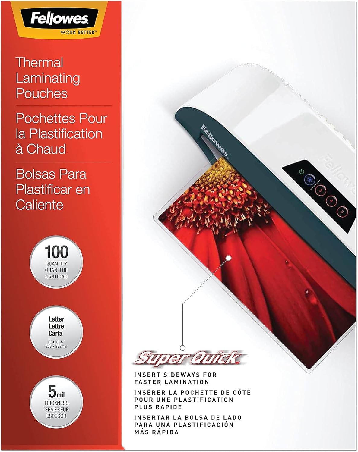 Fellowes Laminating Pouches, Thermal, SuperQuick 11.5"(H) x 9"(W) Size, 5 Mil, 100 Pack (5223001)