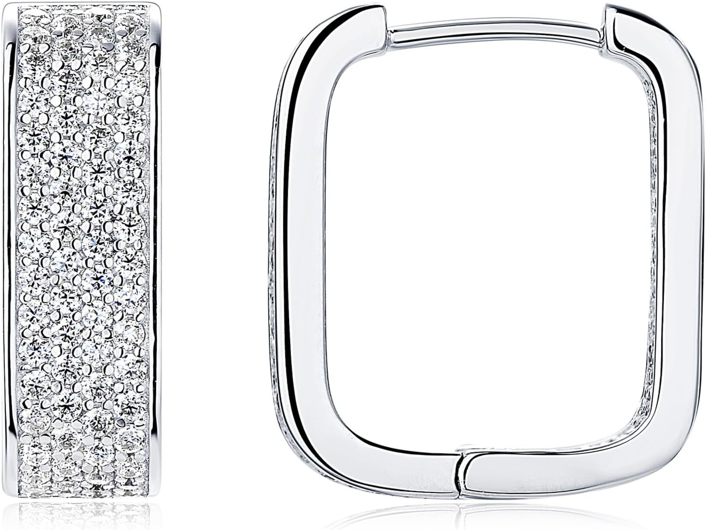 Moiaanite Luxury Sparkle Statement Hoop Earrings for Women S925 Sterling Silver Wide Post Chunky Earrings D Color Square Huggie Earrings for Valentine's Day Birthday Gift (Silver)