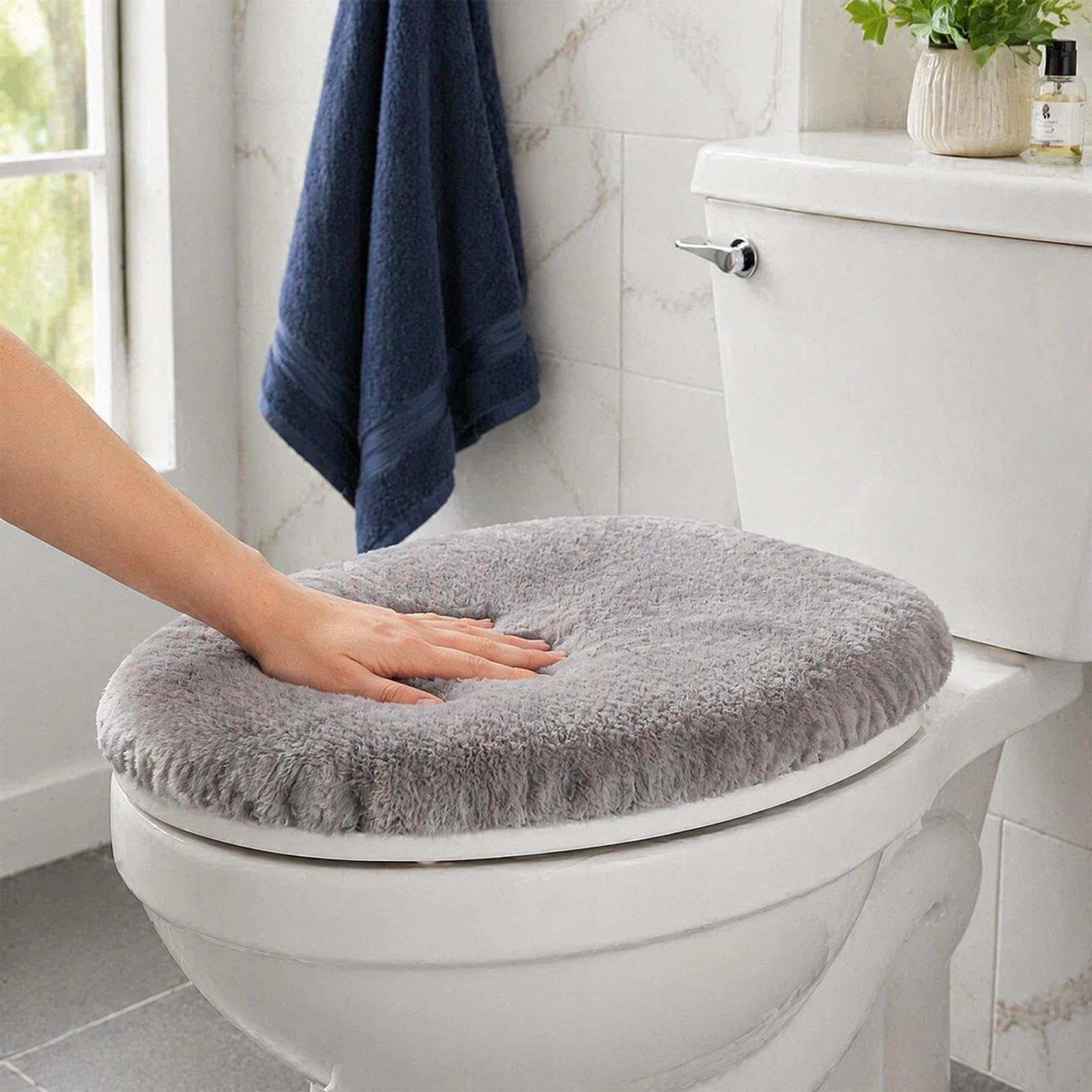 2 Stück WC Deckelbezug, Toilettendeckelbezug für D-Form Weicher Toilettendeckel Bezug aus Polyester, 43–58 cm, Hellgrauer Toilettenbezug für Bad und Gäste-WC Küche, Haushalt & Wohnen