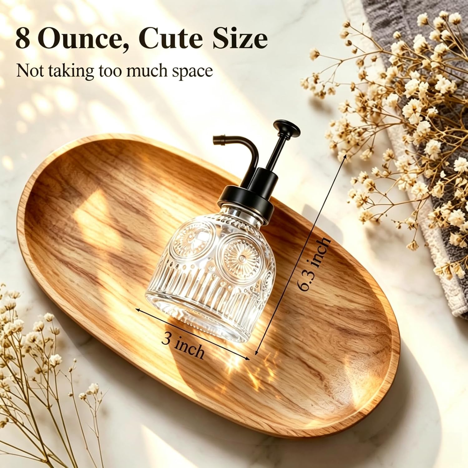 SheeChung Vintage Soap Dispenser, Kitchen Dish Soap Dispensers with Pump Mat, Glass Hand Soap Dispenser for Bathroom, Liquid, Lotion, Refillable, Rustic Farmhouse Decor-Clear (Black Pump, 1 pk)