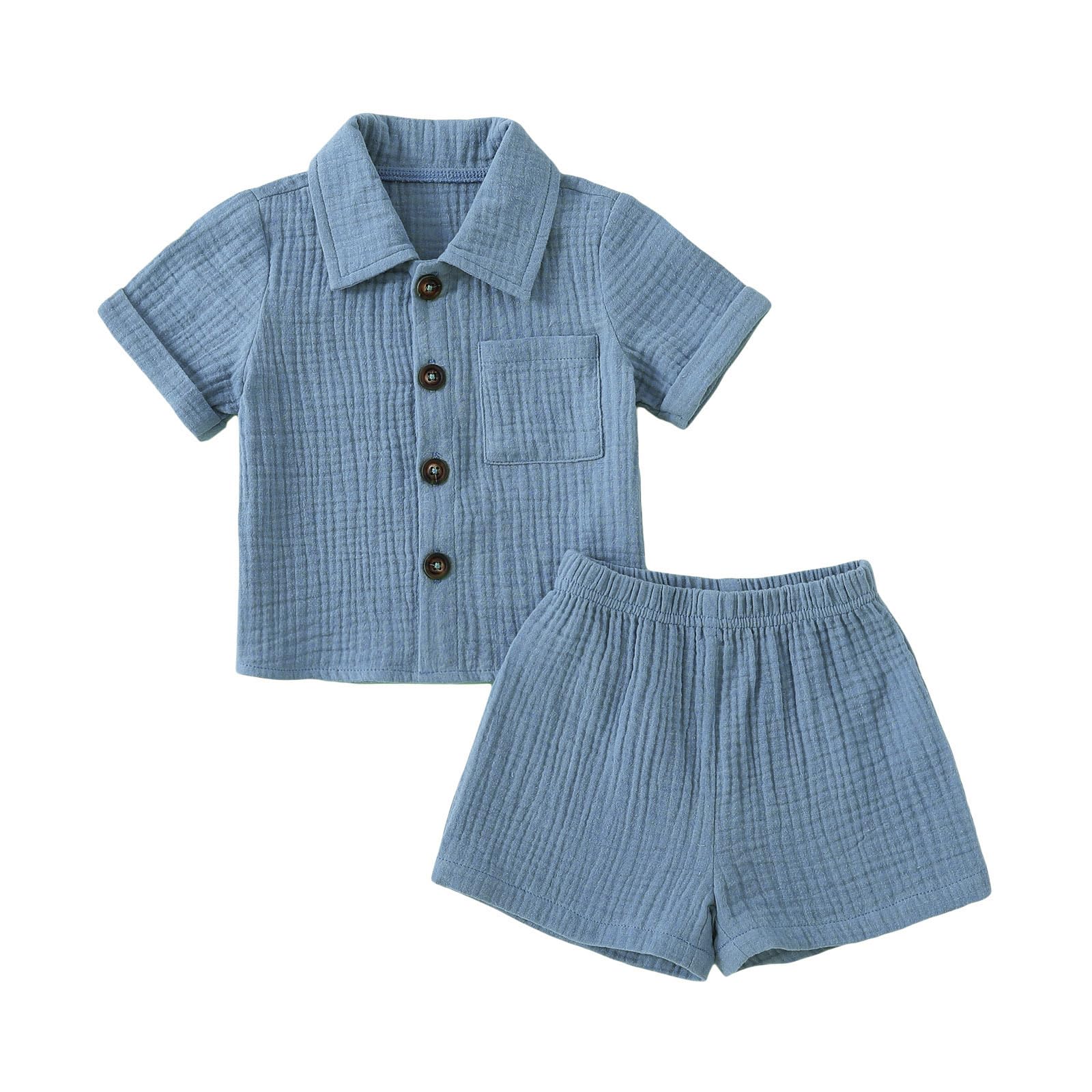 Baby Boys Clothes Set Toddler Infant Boys Button-down Shirt Tops + Cotton Gauze Shorts Summer Outfit 2PCS with Pockets