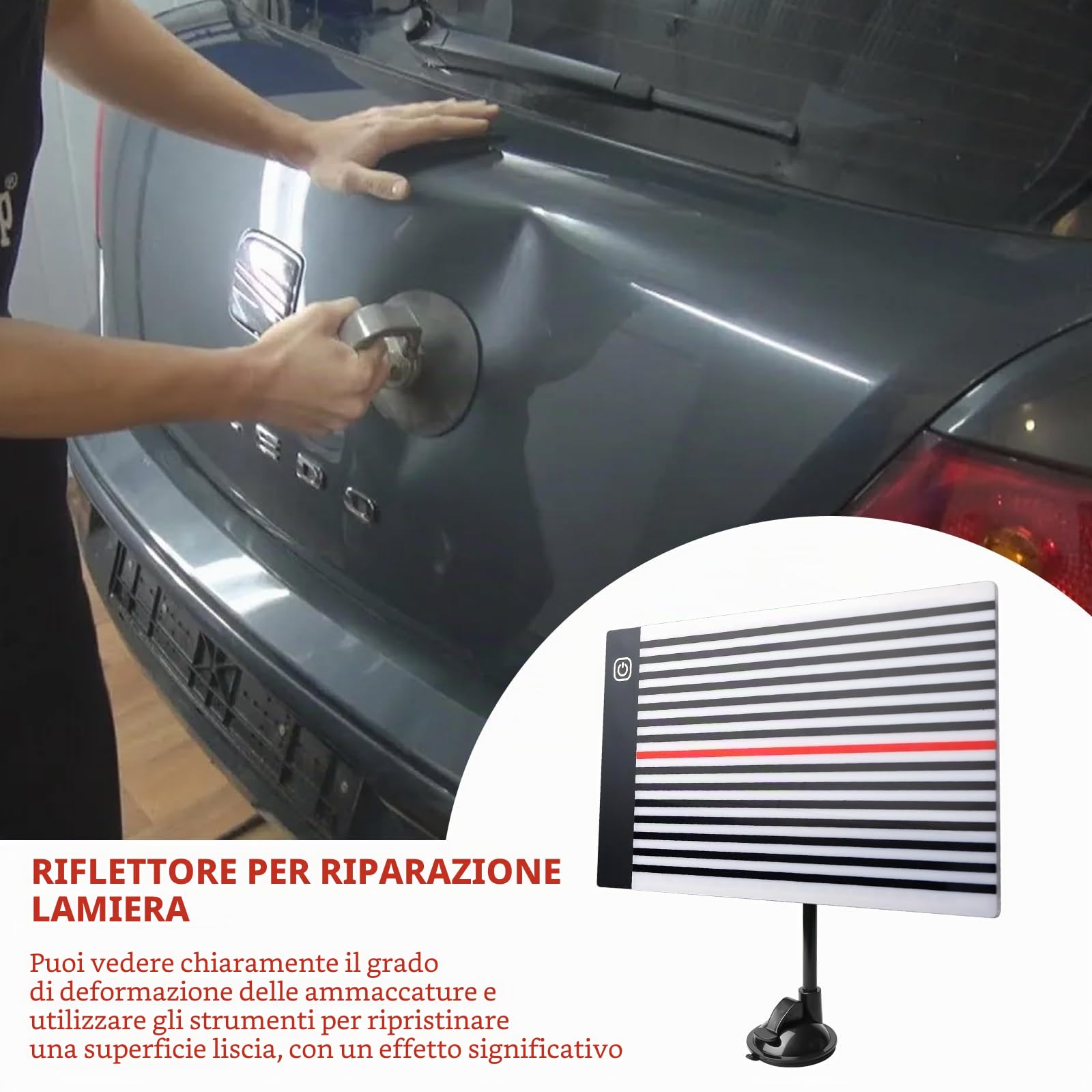 Luce per riparazione ammaccature senza vernice, pannello LED per riparazione ammaccature con supporto regolabile, lampada di controllo a striscia per carrozzeria USB e scheda riflettente LED, kit di
