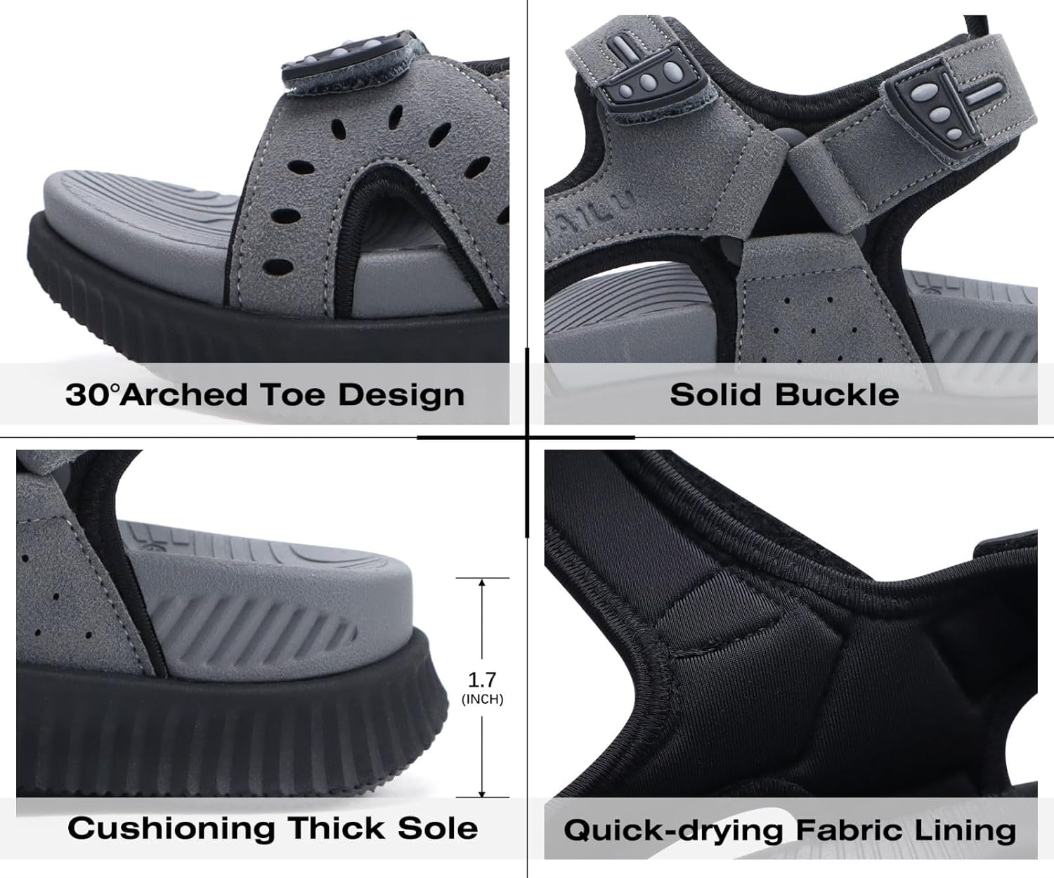 KuaiLu Mens Hiking Sandals With Arch Support Sport Recovery Athletic Walking Sandals For Man Outdoor Summer Casual Thick Cushion Beach Water Fisherman Sandal Size 7-15 - Image 6