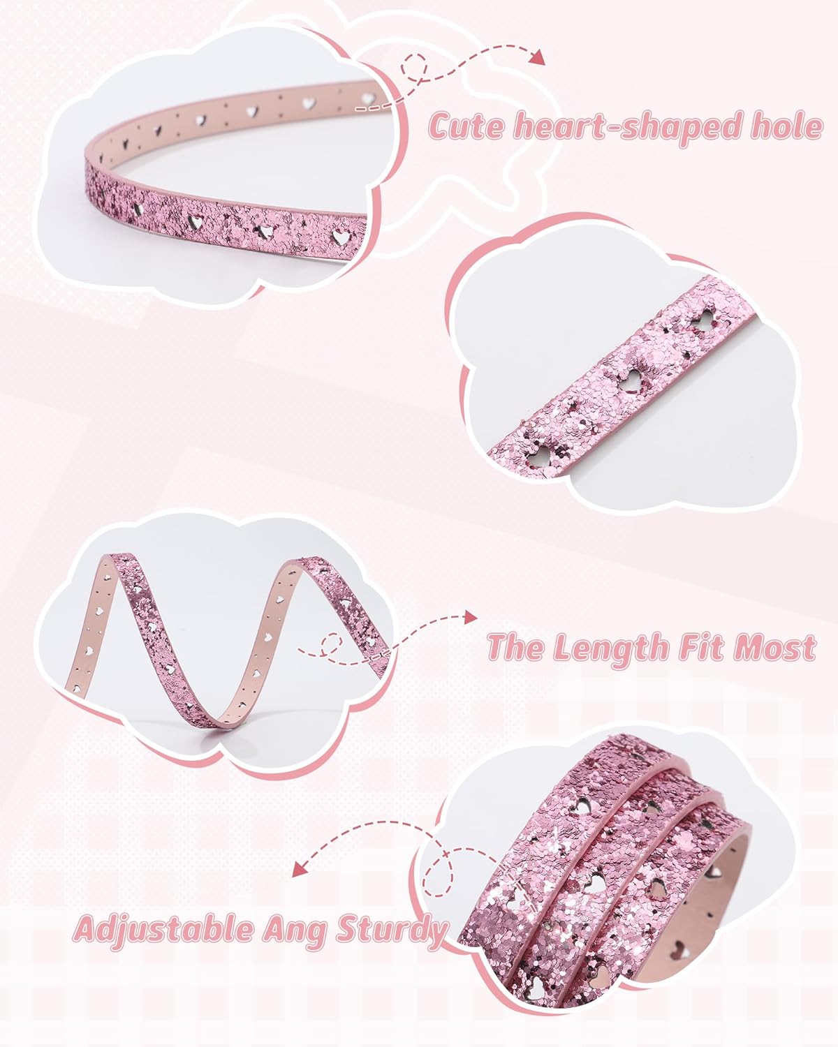 Kajeer Kids Belt for Girls,4 Pcs Durable PU Leather Belt Metal Buckle Heart Circle Hole Youth Toddler Belt for Uniform Casual - Image 5