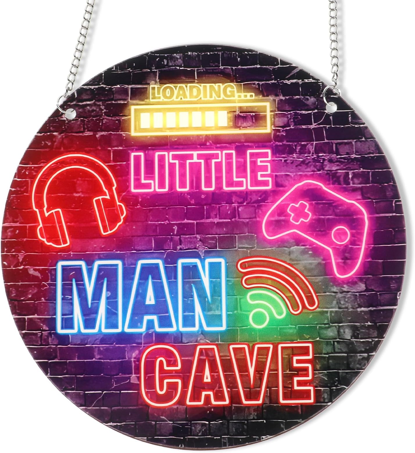 Qianyu Neon Little Man Cave Sign Gaming Wooden Door Sign Video Game Hanging Wall Art Decor Christmas Birthday Gift for Son Kid for Bedroom Playroom Living Boy Room Decorations