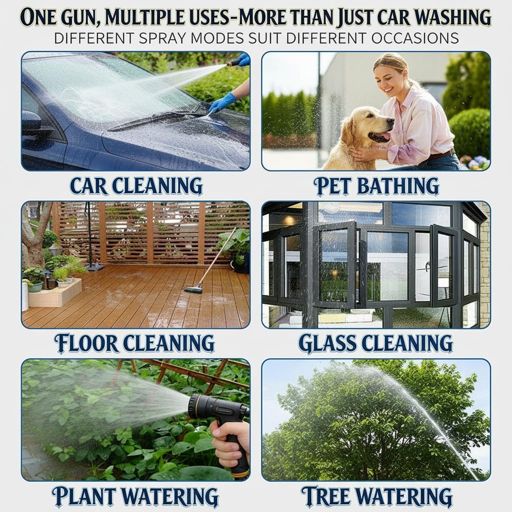 Hose Hawk Pressure Washer,High Pressure Car Wash Gun, 360° Rotating Multi-Function High-Pressure Nozzle, 3 Spray Modes, Long Wand, Microfiber Towel & Sponge Garden Pressure Washer for Car