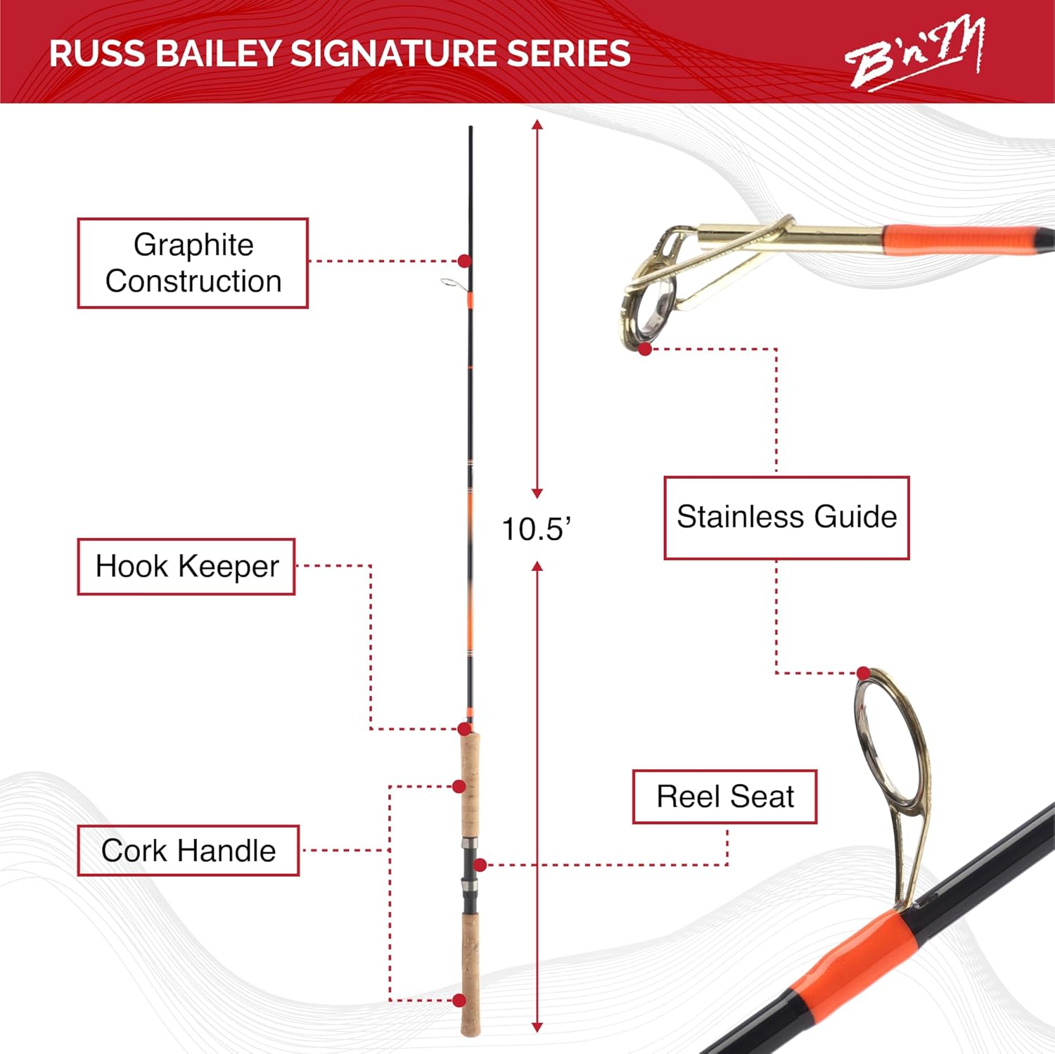 B'n'M Poles - Russ Bailey Signature Series Crappie Rod, 10.5 Foot (2 Sections)