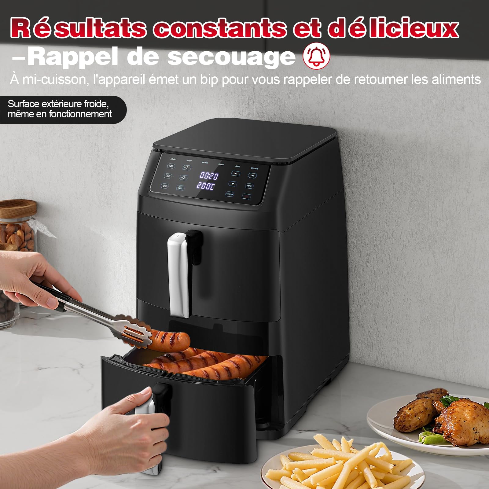 TopStrong Air Fryer XXL 11L, Friteuse Sans Huile Double Compartiment Superposé, Air Fryer 2 Compartiments, 2500W, 6 Fonctions, 8 Recettes, Lavable au Lave-Vaisselle, Économe en Énergie