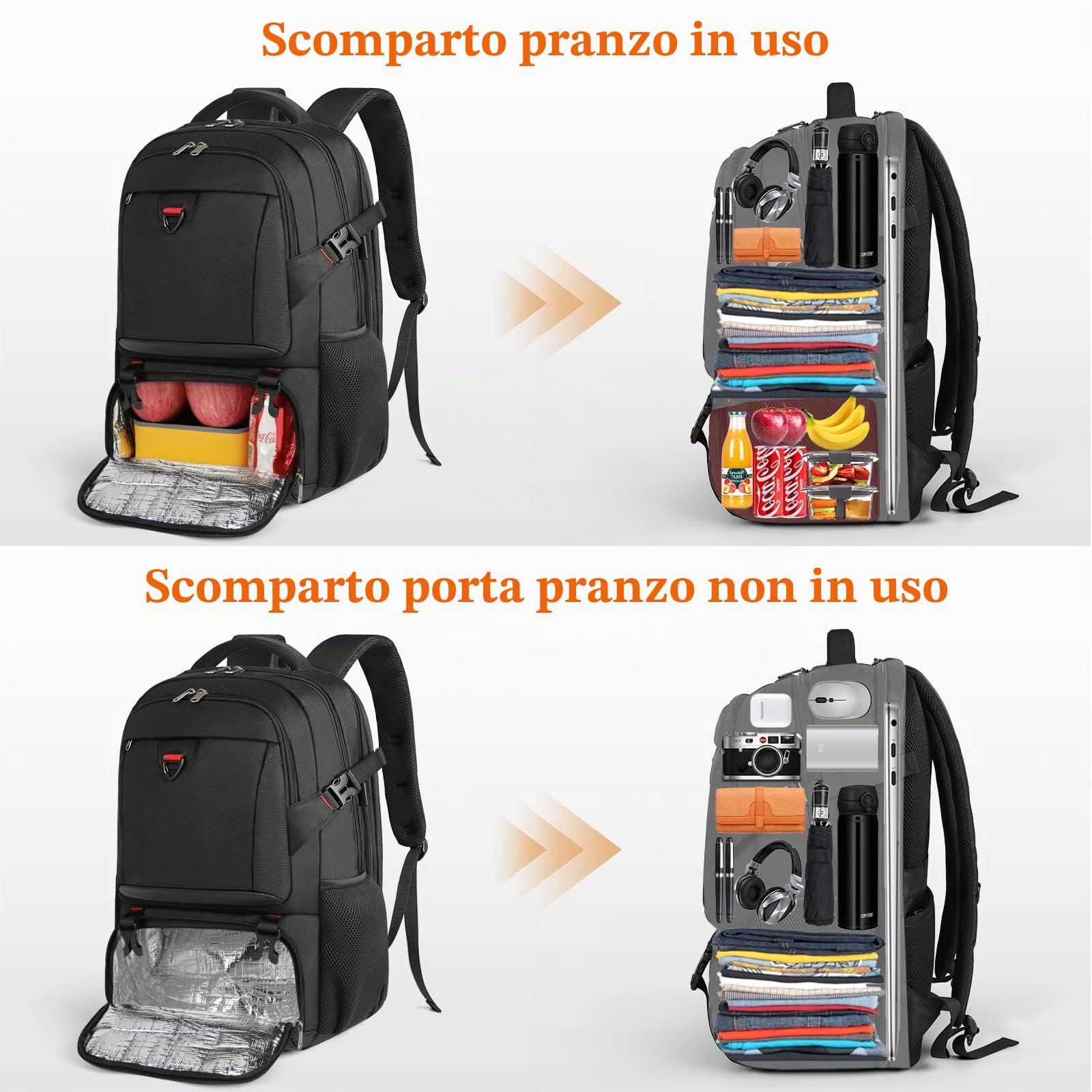 NEWHEY Zaino Uomo 17,3 Pollici con Scomparto Isolato per il Pranzo e Porta USB Zaino Termica Zaino da Viaggio Impermeabile Borsa Termica Porta Pranzo per Picnic Donna Lavoro Scuola Nero