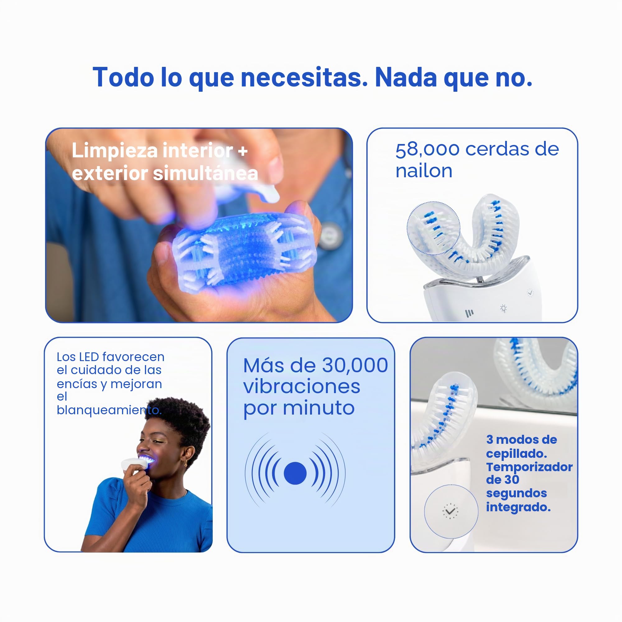 Autobrush Sonic Pro Cepillo de dientes eléctrico – Solo cepillo en forma de U aceptado por ADA, clínicamente probado hasta 5.1 veces mejor limpieza, boca completa 360 grados, recargable, impermeable