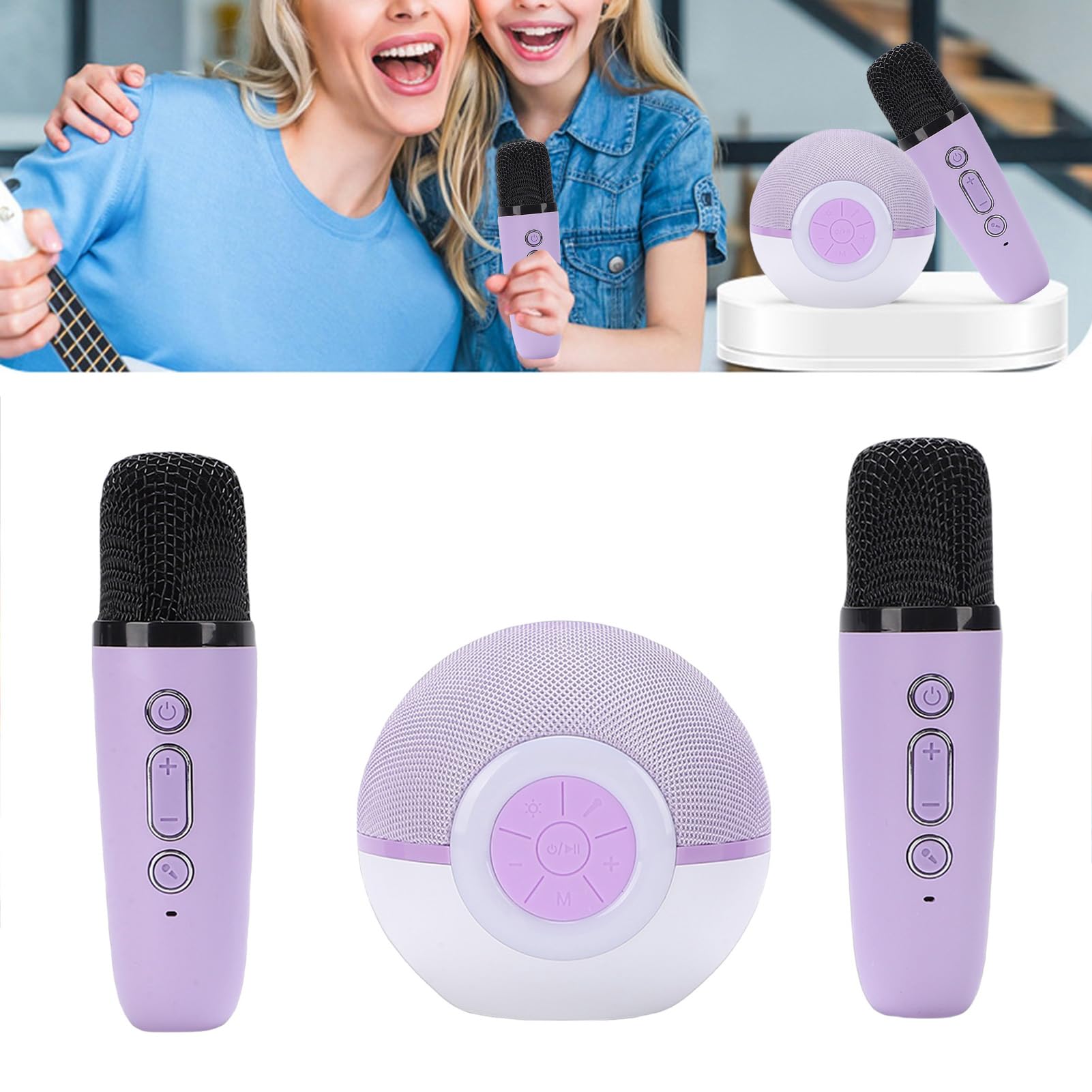 Domary Altoparlante Portatile Ricaricabile 5.3 per Karaoke con 2 Microfoni Wireless Luci Colorate 5 Effetti Sonori per Feste in Casa Viaggi ABS