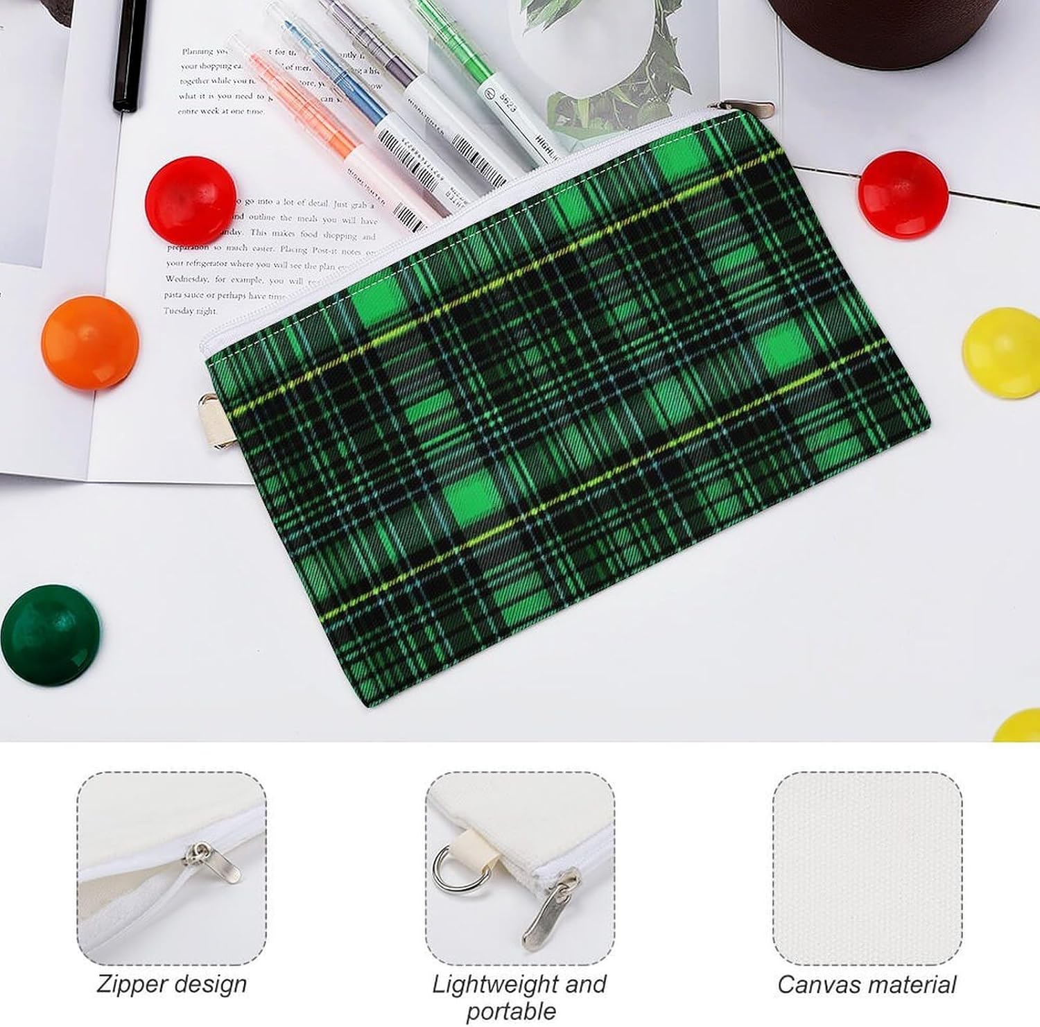 Scottish Tartan Coin Purse Pouch Change Holder With Zip Canvas Clutch Card Wallet for Women Men