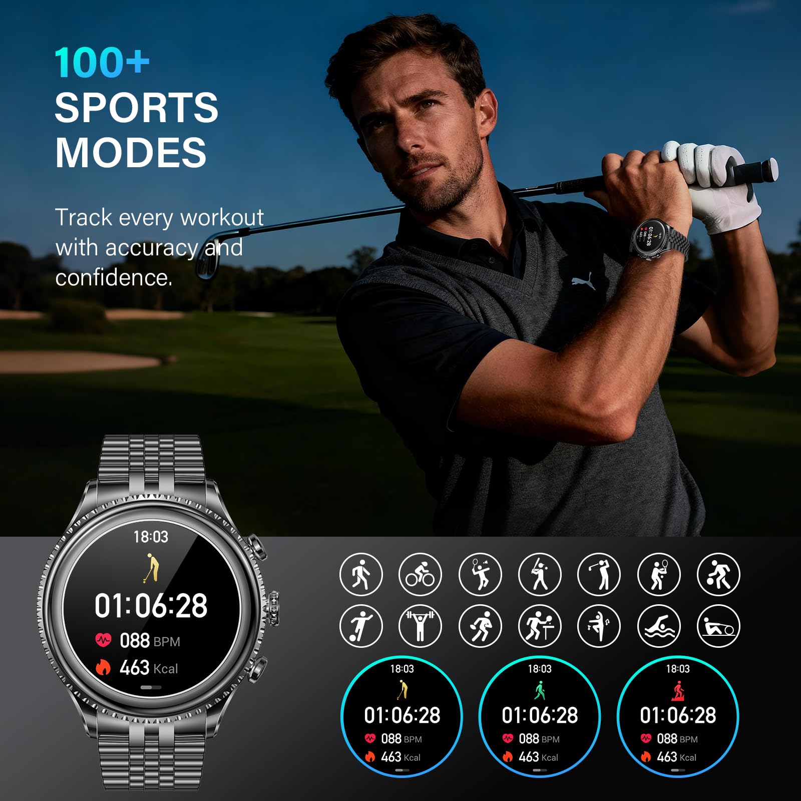 2025 Rotating Bezel Smart Watch for Men with Bluetooth Call, Heart Rate, Blood Pressure, SpO2, Sleep Monitor, Waterproof Round Watch with Encoder Knob, 1.32" AMOLED Display, Compatible Android and iOS