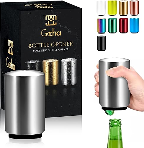 GOCHA Gadgets Abridor magnético de botellas abridor de tapas de botella tapa de prensa y pop abridor de barras de acero inoxidable automático de