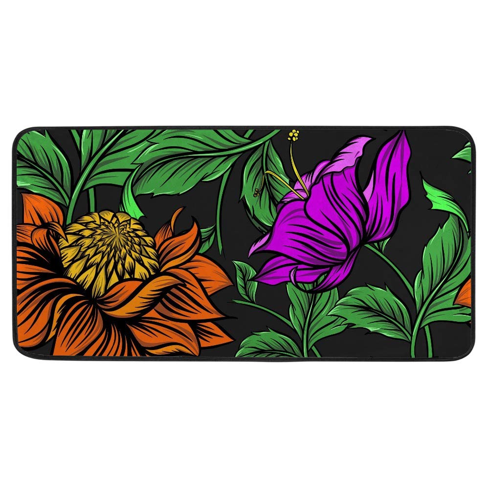 Tapis de cuisine antidérapant et lavable orange floral 39x50 cm