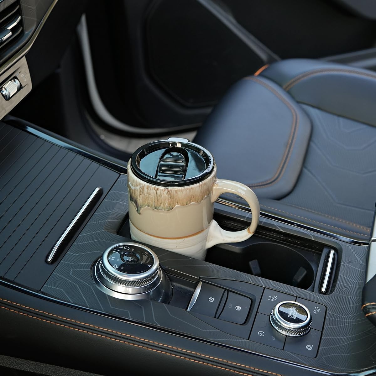 Bosmarlin Ceramic Travel Coffeel Mug with Handle and Lid, 18 oz, Portable Coffee Cup for Car Cup Holder, Microwave and Dishwasher Safe, Reactive Glaze (Brown Grey) - Image 5