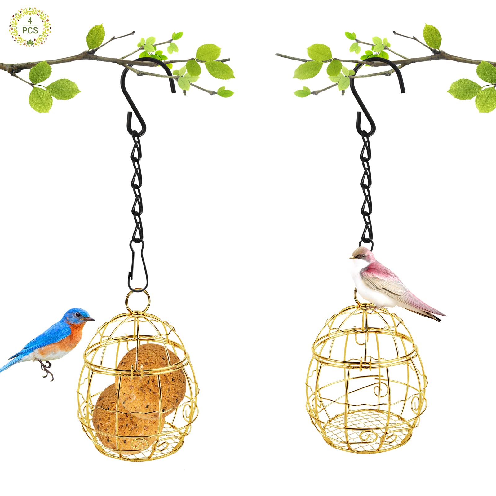 Boisbresil2Pcs Hanging Metal Small Bird Feeder Fat Ball Feeders Hanging Suet Holders for Fat Balls Metal Ball Feeder with 2 S-shaped hooks for Garden Wildlife Birds Finch Sparrow Robin