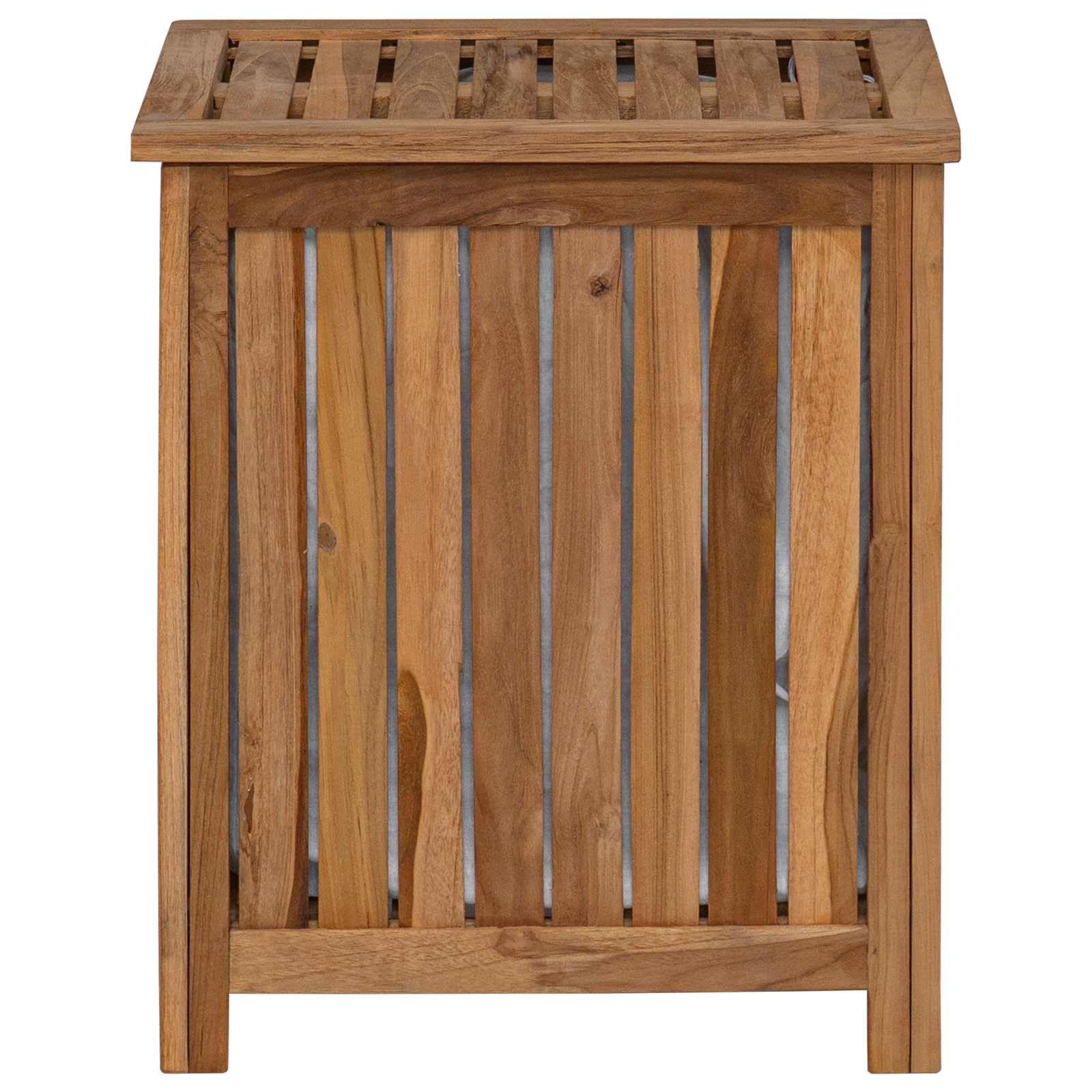Wäschekorb Rechteckig 50 x 35 x 60 cm Massivholz Teak | Massives Teakholz, geschlitztes Muster für Belüftung, robuste Struktur, einfache Pflege mit feuchtem Tuch