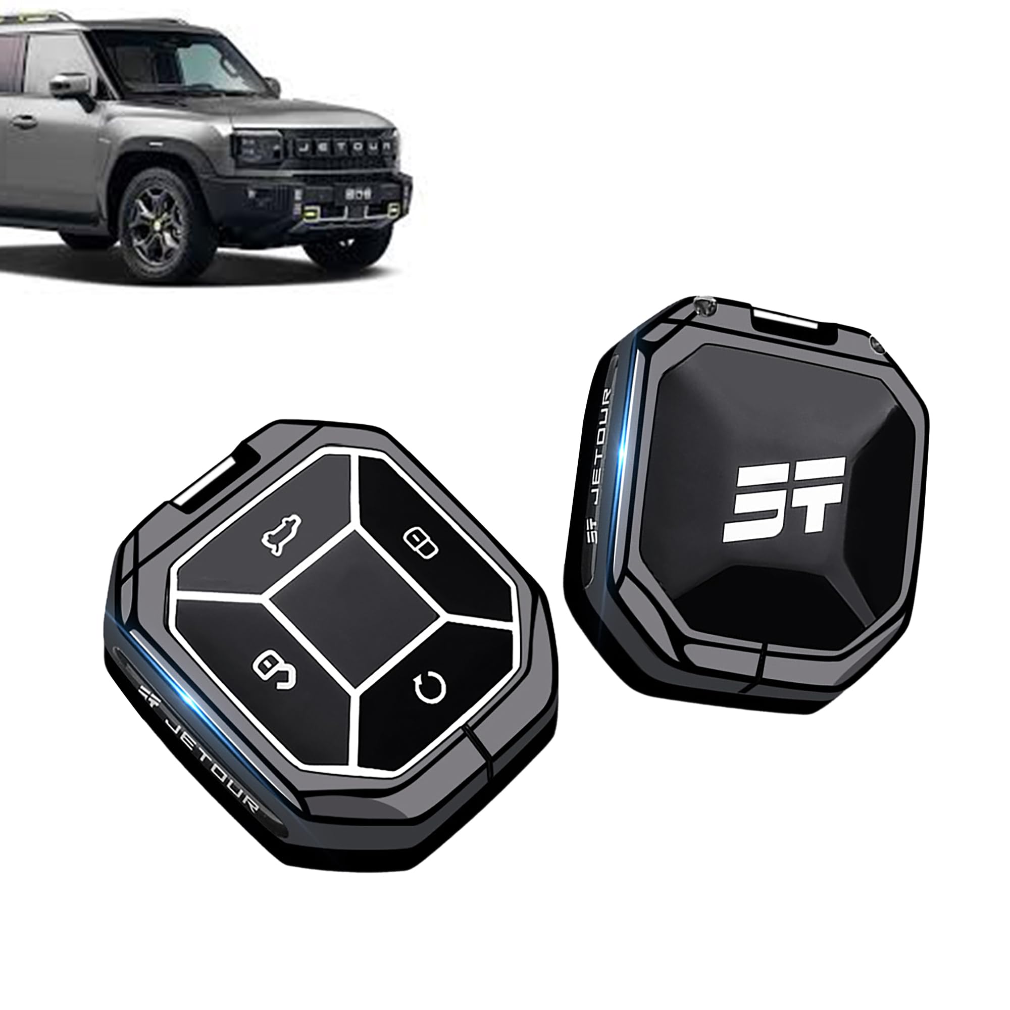 Key Fob Protectors Compatible with Jetour Traveller T2 | JT T2 Accessories & Key Case | Alloy Key Wraps Encase Car Keys in Durable Style (Piano Black, Shell)