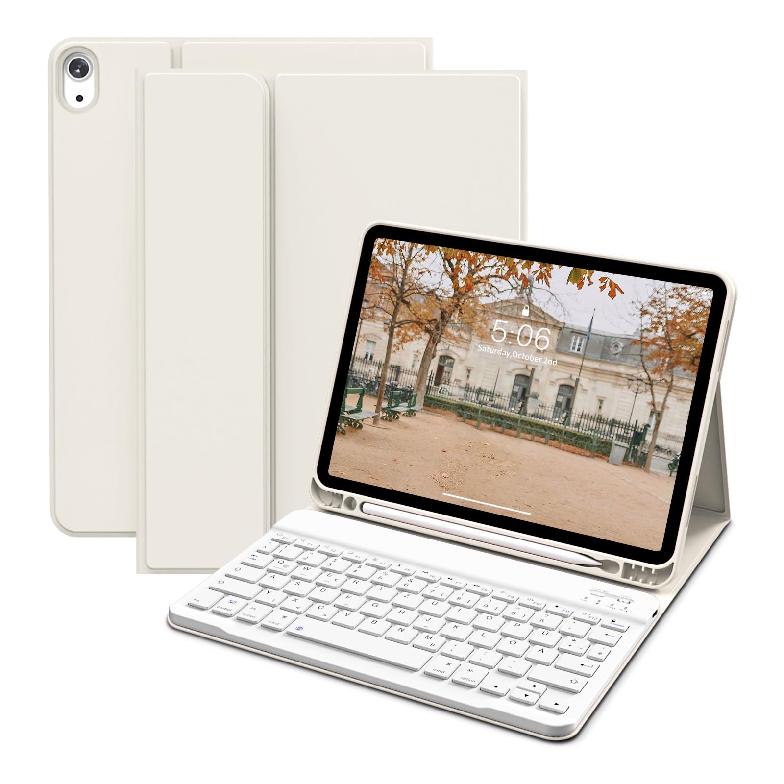 Funda con teclado QWERTZ desmontable para iPad Air 11 pulgadas M2/M3, 5ª y 4ª generación, 2022/2020, suave TPU con soporte para bolígrafo