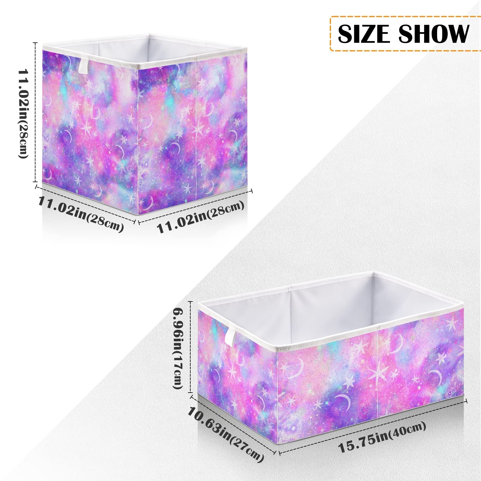 Oyihfvs Seamless Purple Pink Galaxy Space Stars and Crescent Moons Rectangle Foldable Cube Storage Basket Collapsible Fabric with Handles Organizer Clothes for Home Bedroom 15.7 x 10.6 x 7 in