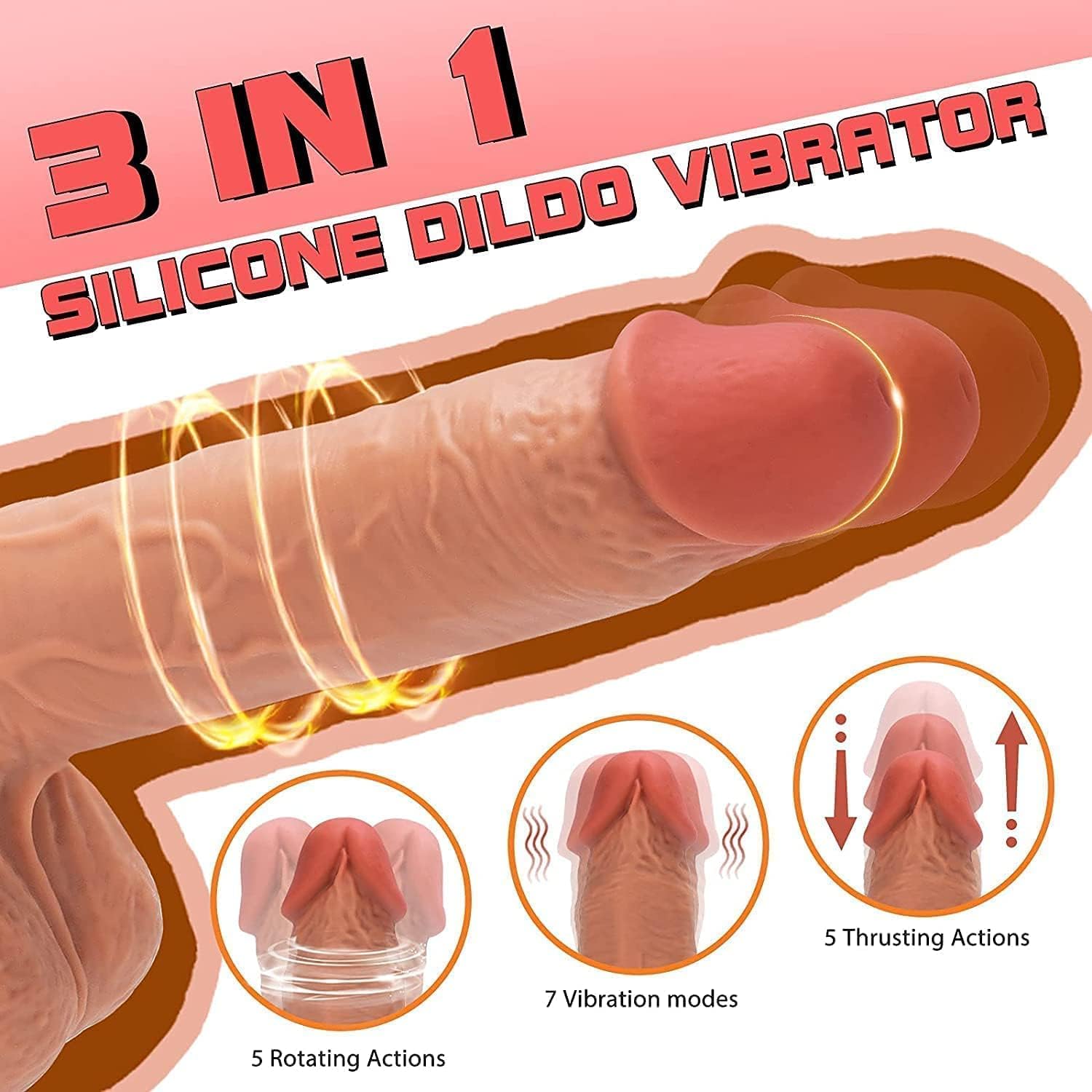 Thrusting Dildo Vibrator for Women: Realistic Vibrating Dildo with 5 Thrusting 7 Vibration Modes, Huge Silicone Suction Cup Dildo for G Spot Clit Anal Stimulation, Adult Sex Toys for Men, 8.5 Inches