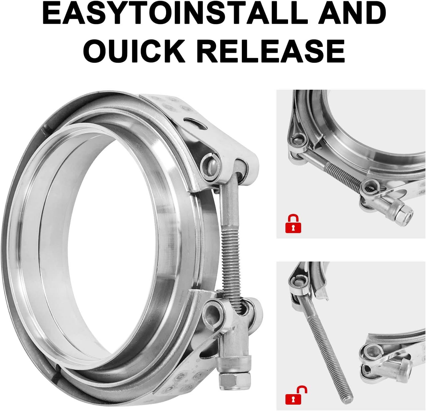 4 Inch V-Band Turbo Downpipe Exhaust Clamp,4 Inch 4" V-Band Flange Clamp Kit with Male Female Flange Stainless Steel For Exhaust Downpipe,1pcs