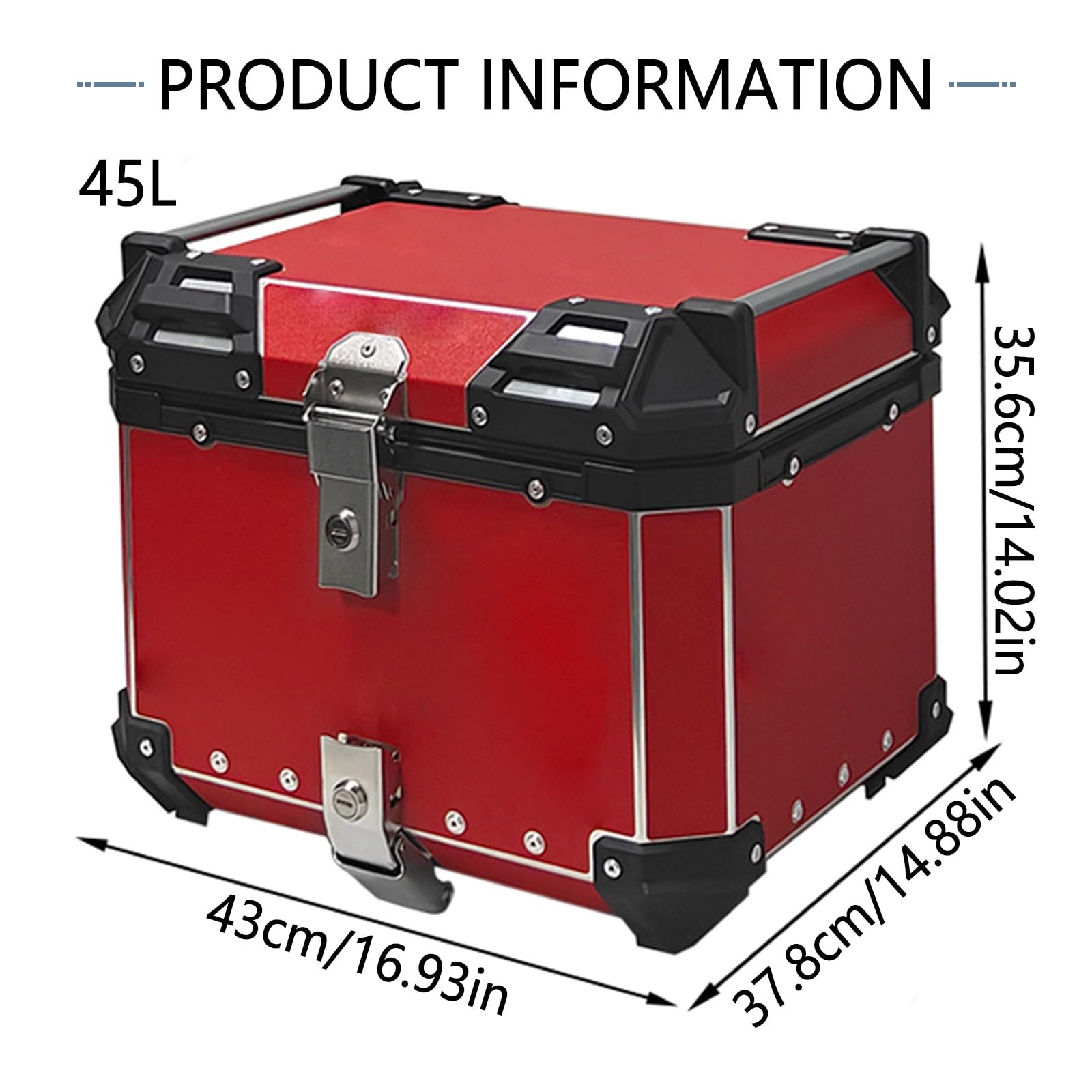 45L 55L Moto Bauletto Borsa Posteriore Bauletto Universale per Scooter in Alluminio Borsa Moto Impermeabile con Chiusura di Sicurezza per Riporre I Caschi Adatto per Scooter Moto(Red,45L)