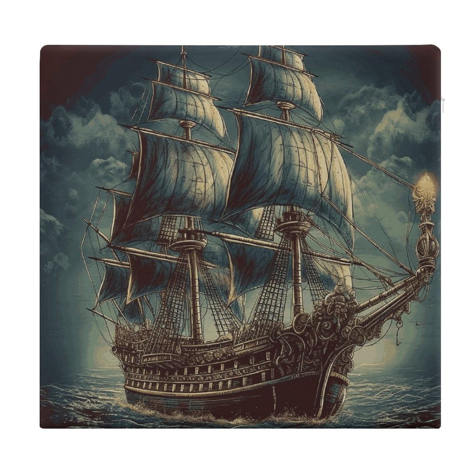 VstaDank Nautical Vintage Sailing Pirate Ship Square Cushion Cute Memory Foam Seat Cushions15x13In Comfort Meditation Floor Pillow Removable Cover Soft Stool Cushion Pillow for Balcony Tatami