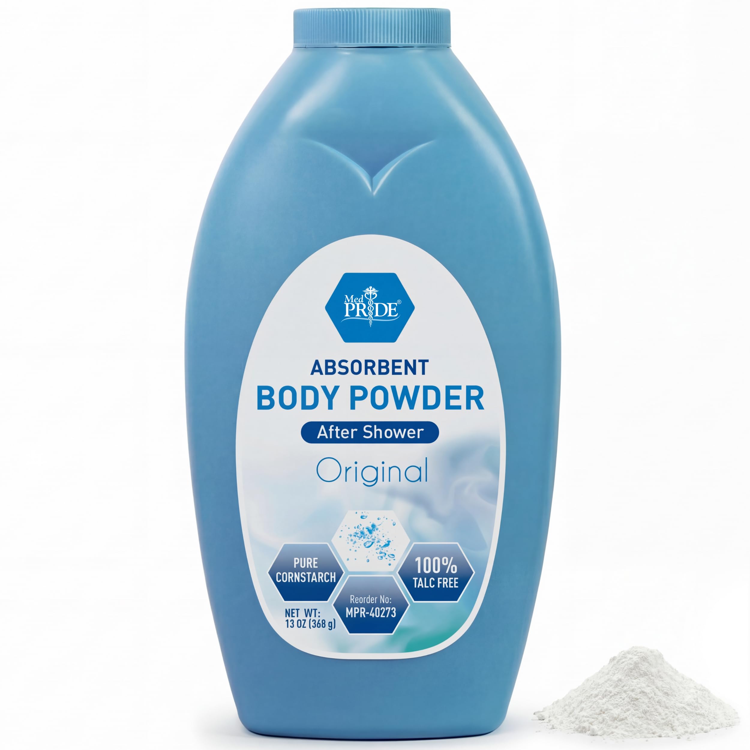 MED PRIDE Talc Free Cornstarch Body Powder Original Scent, Moisture Absorbing Skin Care for Daily Freshness, Cruelty Free Formula, 13 Ounce Bottle