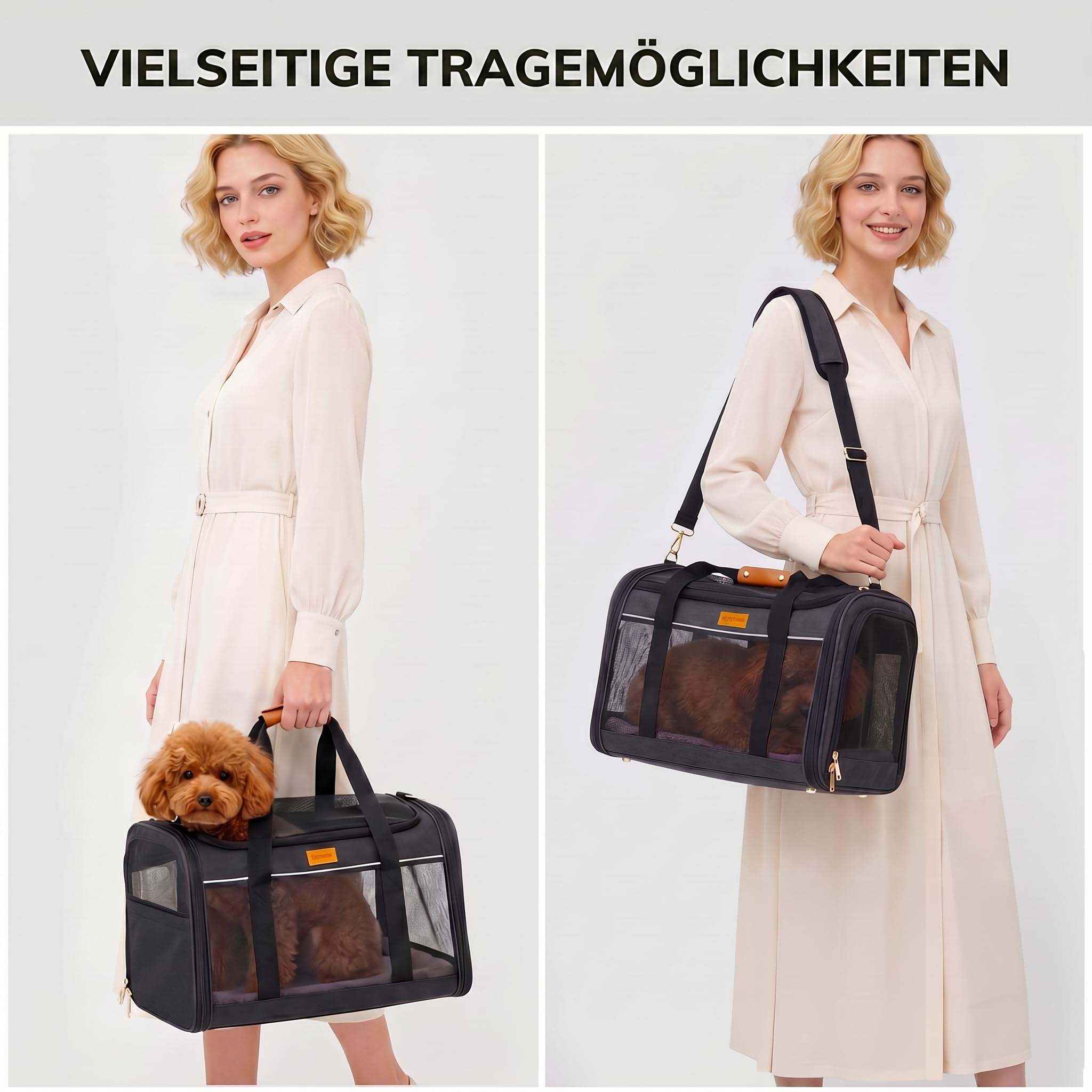 Morpilot Katzentransportbox für große Katzen & Welpen bis 12 kg, Transportbox Katze mit 4-seitigem Mesh, atmungsaktiv & komfortabel, Hundebox mit doppelseitiger weicher Unterlage und klappbarem Napf