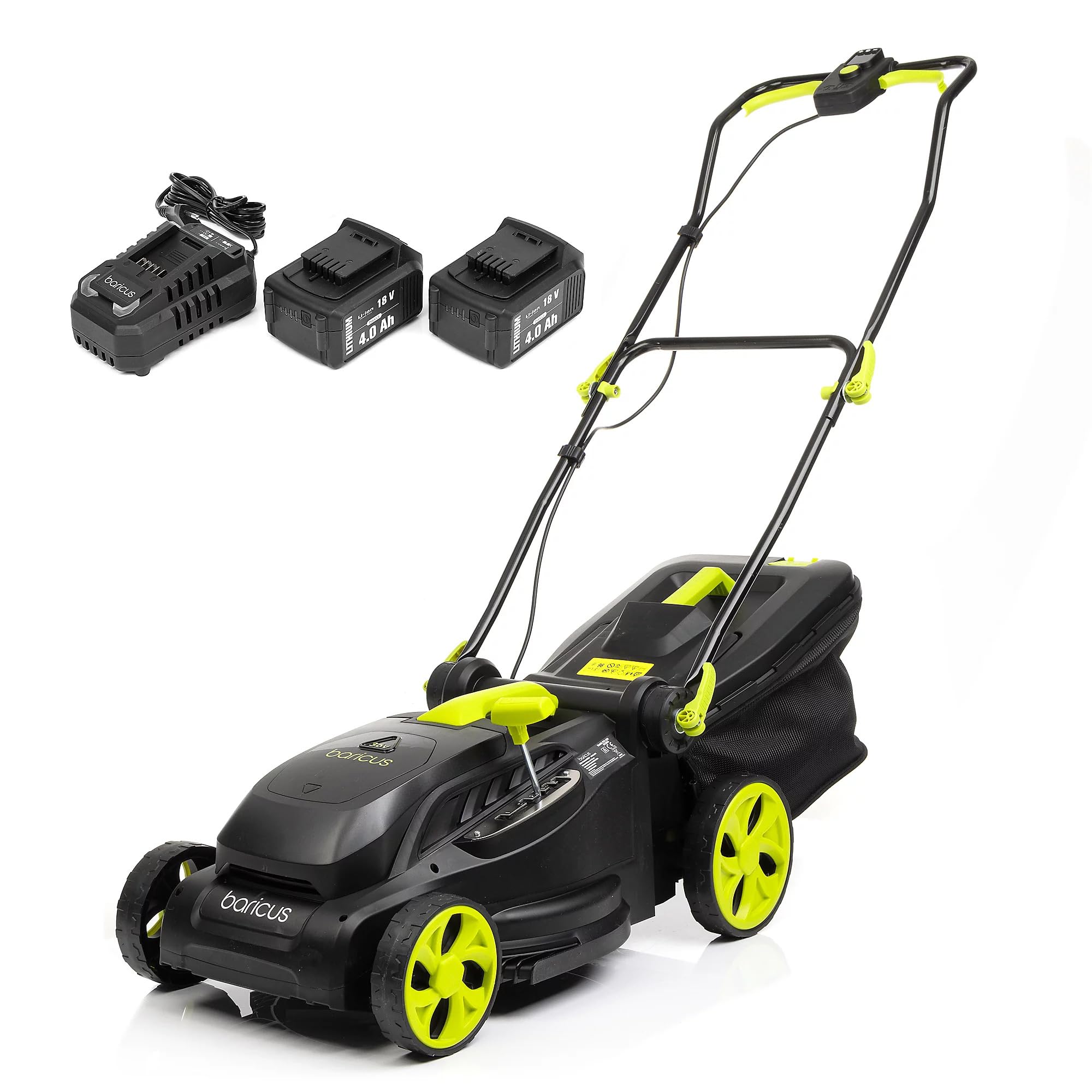 BARICUS Akku Rasenmäher Brushless 38 cm Display 2x4Ah 36V – B-Ware | Brushless Motor · Digitales Display · 38 cm Schnittbreite · 2×4,0 Ah Akkus inkl.