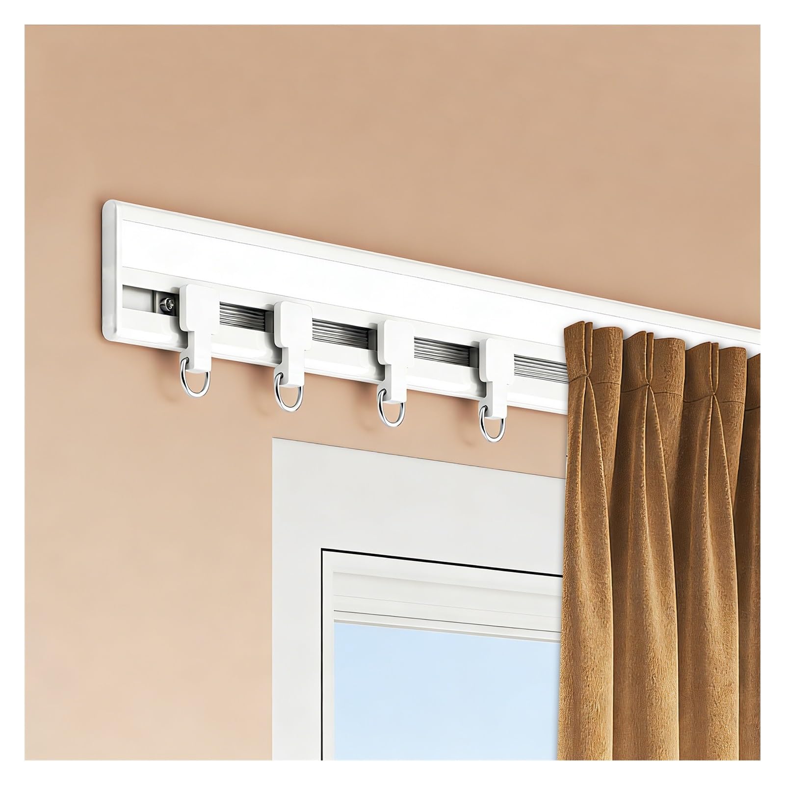 Tringle à rideaux robuste en alu blanc avec accessoires de fixation 160cm
