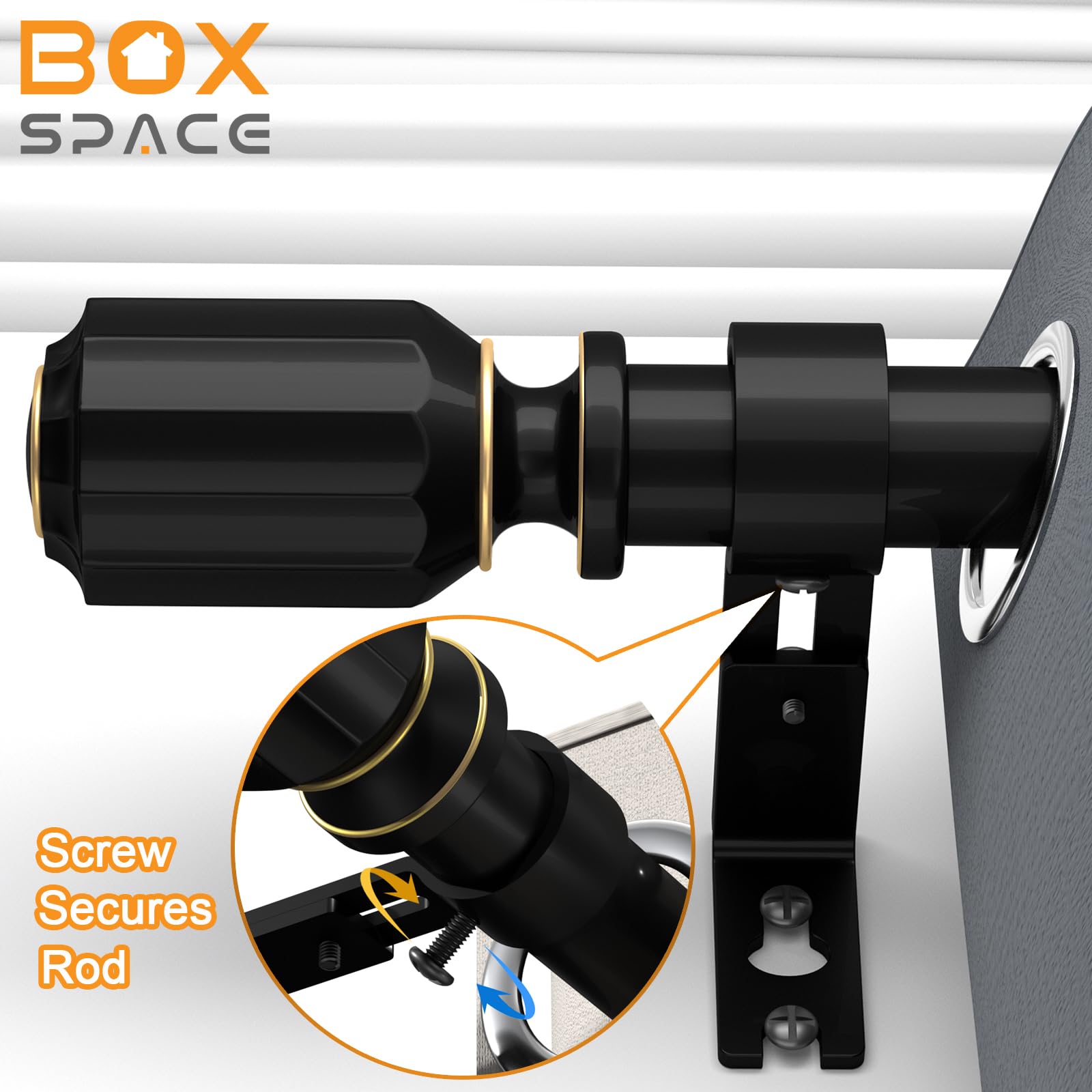 Box Space Curtain Rods for Windows 48 to 84 inch-1 inch Diameter Black Curtain Rods Adjustable Decorative Curtain Rod for Living Room Bathroom Bedroom Outdoor Patio