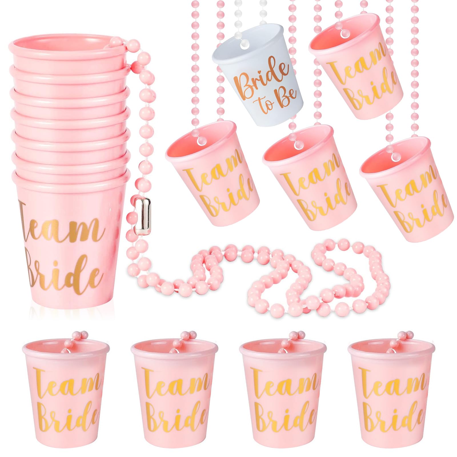 16 PCS Hen Party Shot Glasses, Hen Plastic Cups Party Do Shot Glass Necklace Glasses Necklace Re-Usable for Wedding Bridal Shower Bachelorette Accessories (Pink)