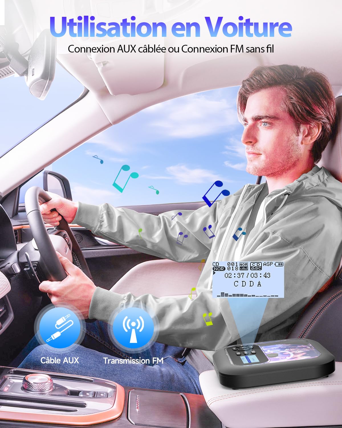 ARAFUNA Lecteur CD Bluetooth - Lecteur CD Portable avec Haut-Parleur, Batterie intégrée pour Une Utilisation en extérieur, Prend en Charge Bluetooth et Carte TF, 7 Modes de Lecture