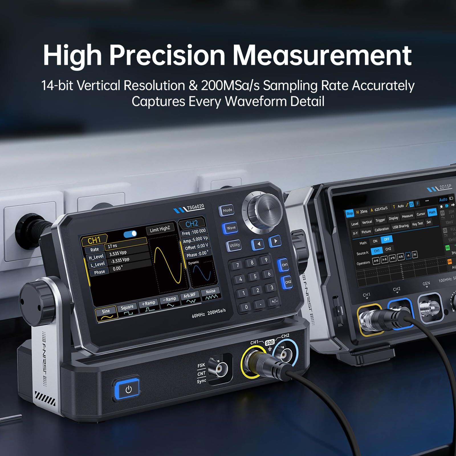 TSG6020 TSG3020 30/60MHz Funzione Doppio Canale Generatore di Segnali 200MSa/s 14 Bit 4.3" Touch Display per Funzione di Test Elettronico