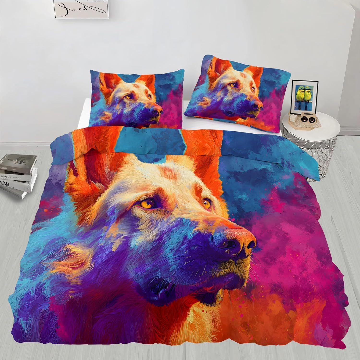 NDXRWDZR Single Bedding Set German Shepherd Duvet Cover for Kids Soft Hypoallergenic Microfiber Duvet Cover with Zipper Closure, 1 Duvet Cover 135x200 cm + 2 Pillowcases 50x75 cm