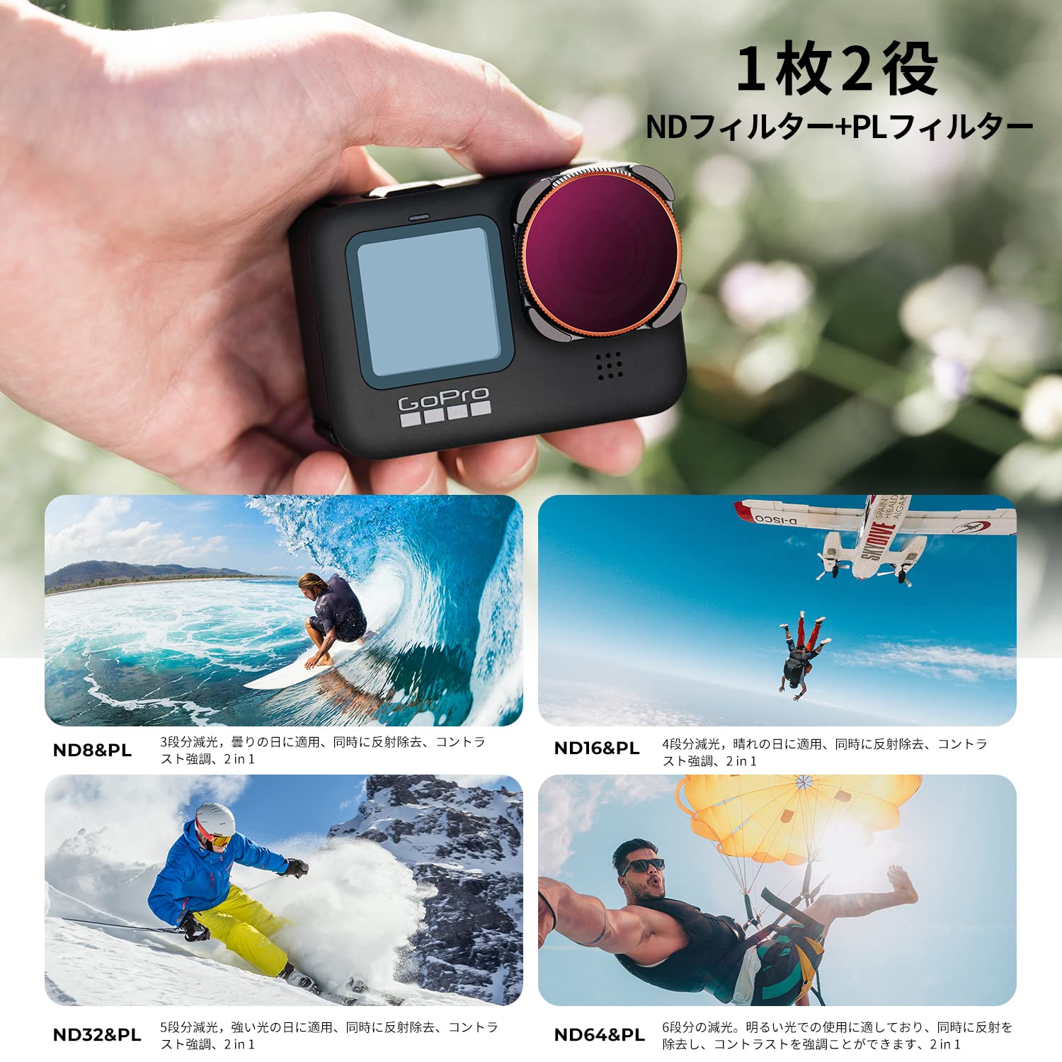 KF Concept GoPro Hero 12/Hero 11/Hero 10/Hero 9 Black用フィルターセット ND8/PL+ND16/PL+ND32/PL+ND64/PL 日本製AGC光学ガラス 28層ナノコーティング 撥水撥油キズ防止 メーカー直営店 Amazon | K&F Concept GoPro Hero 12/Hero 11/Hero 10/Hero 9 Black用